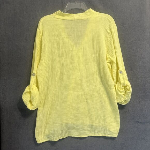 Made In Italy 100% Linen Gauze Top Size Small Yellow Beachy Coastal Oversized - Picture 3 of 6
